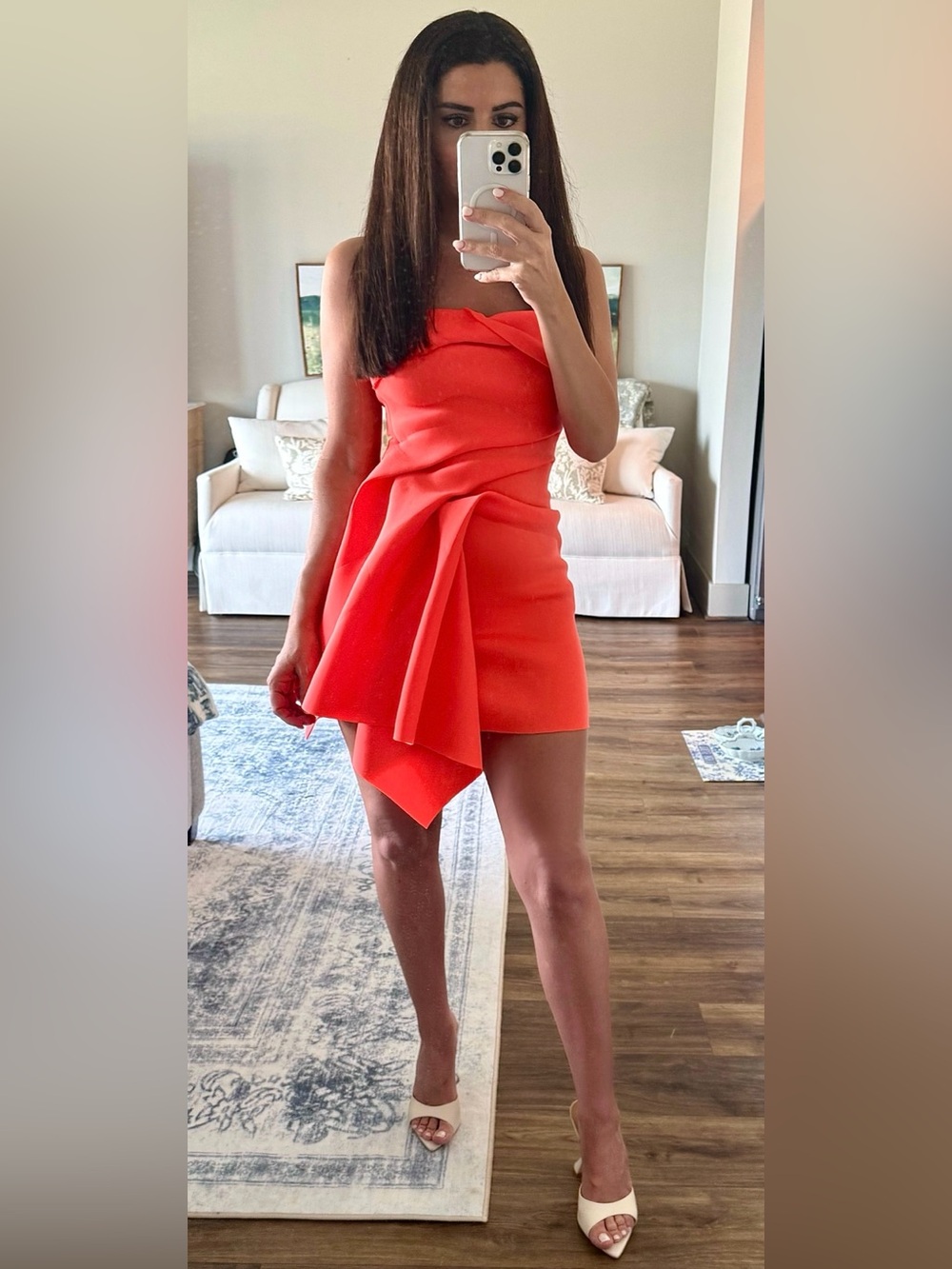 NWT ASOS Strapless bright Orange Draped Mini Dress